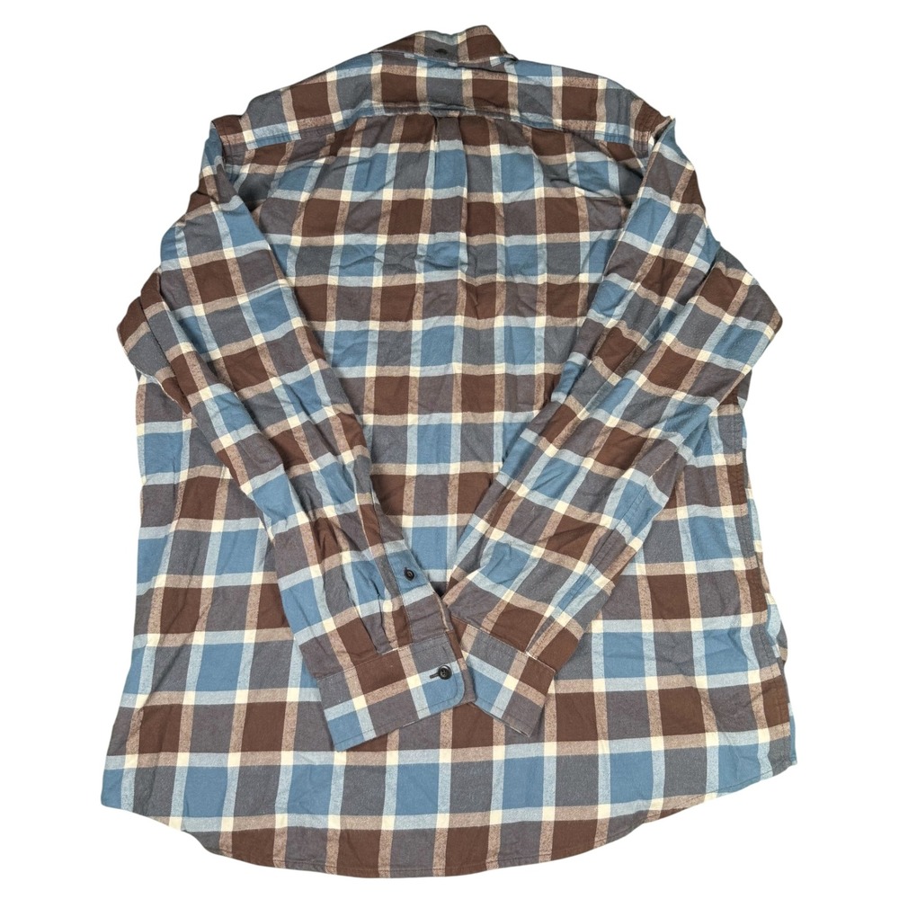 L.L.Bean Men's Large Flannel Button Down Shirt Blue Brown Plaid Long Sleeve - Picture 4 of 6